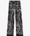 Etnik Desenli Yüksek Bel Bol Paça Pantolon-Siyah