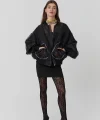 Cep Detaylı Organze Tül Ceket-Siyah