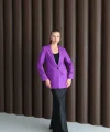 Yün Efekt Tek Düğme Mor Blazer Ceket