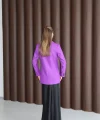 Yün Efekt Tek Düğme Mor Blazer Ceket