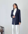 Yün Efekt Tek Düğme Lacivert Blazer Ceket