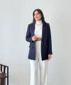 Yün Efekt Tek Düğme Lacivert Blazer Ceket
