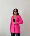 Yün Efekt Tek Düğme Fuşya Blazer Ceket