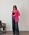 Yün Efekt Tek Düğme Fuşya Blazer Ceket