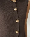 Gold Düğme Kahverengi Yelek