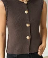 Gold Düğme Kahverengi Yelek