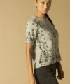 Baskılı Triko Kısa Kol Kazak-Gri