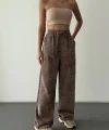 Beli Lastikli Kadife Pantolon-Kahve