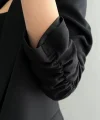 Atlas Kumaş Büzgü Kol Tam Kalıp Siyah Blazer Ceket