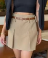 Atlas Kumaş Kemer Detay Şort Etek Haki