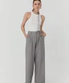Bol Paça Palazzo Kumaş Pantolon Gri