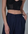 Bol Paça Palazzo Kumaş Pantolon Lacivert