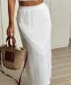 MİDİ BOY ASTARLI KETEN ETEK BEYAZ