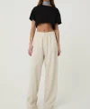 Yüksek Bel Palazzo Keten Pantolon Naturel