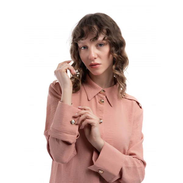 Pudra Apoletli Gold Düğmeli Gömlek