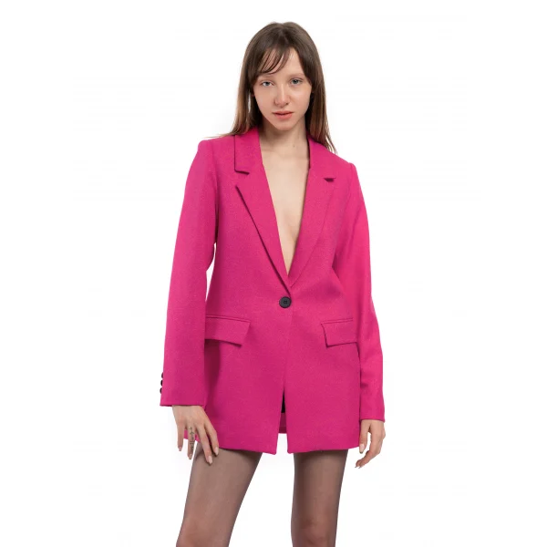 Yün Efekt Düğmeli Pembe Blazer Ceket