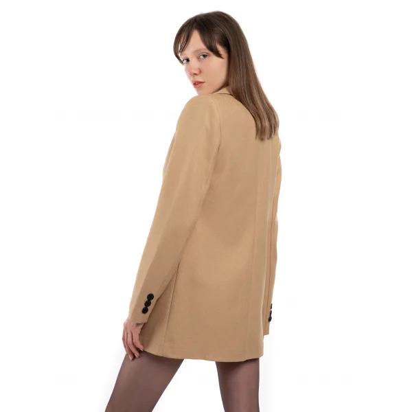 Yün Efekt Düğmeli Kahverengi Kahve Blazer Ceket