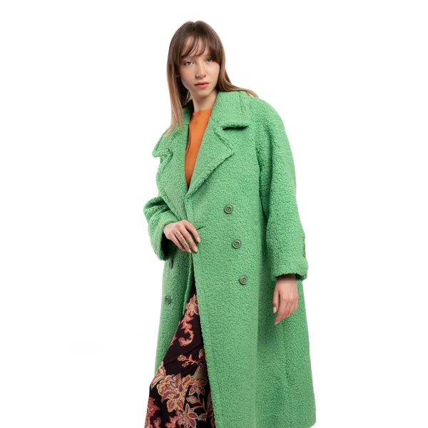 Yün Karışımlı Düğmeli Peluş Kaban