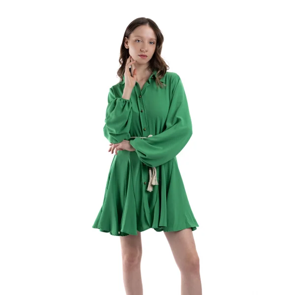 İp Detaylı Yeşil Peplum Elbise