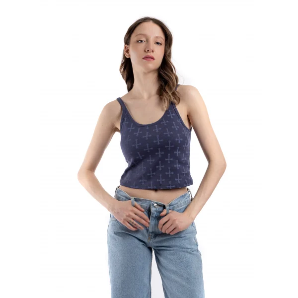 Desenli Askili Basic Crop