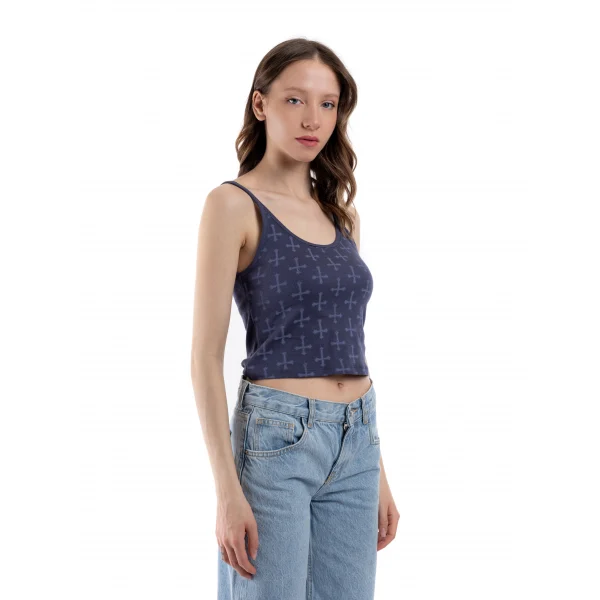 Desenli Askili Basic Crop