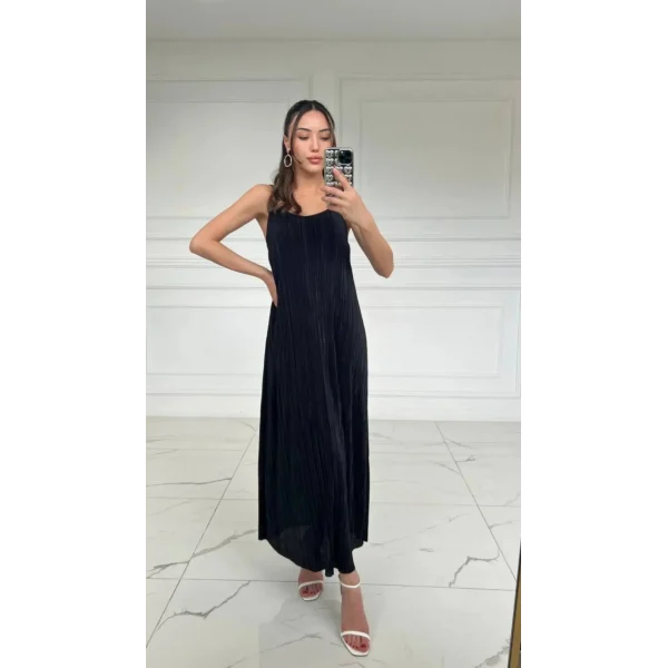 SİYAH FİTİLLİ ASKILI ELBİSE