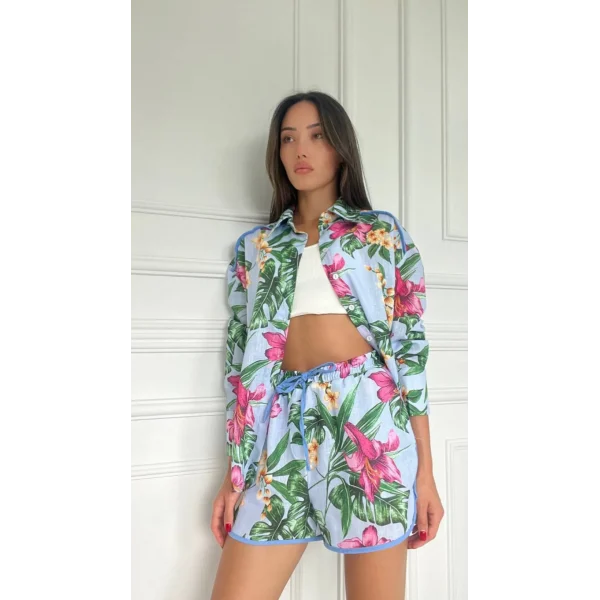 Pamuklu Yeşil Şort Gömlek Takım