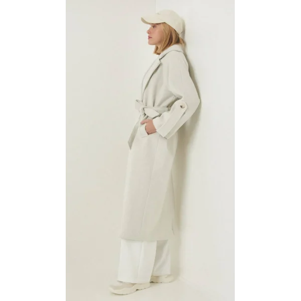 Premium Model Kol Detay Yün Kaban Krem