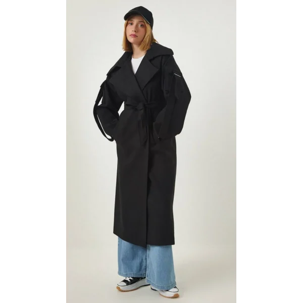 PREMİUM MODEL KOLDA CEP DETAYLI YÜN KABAN SİYAH