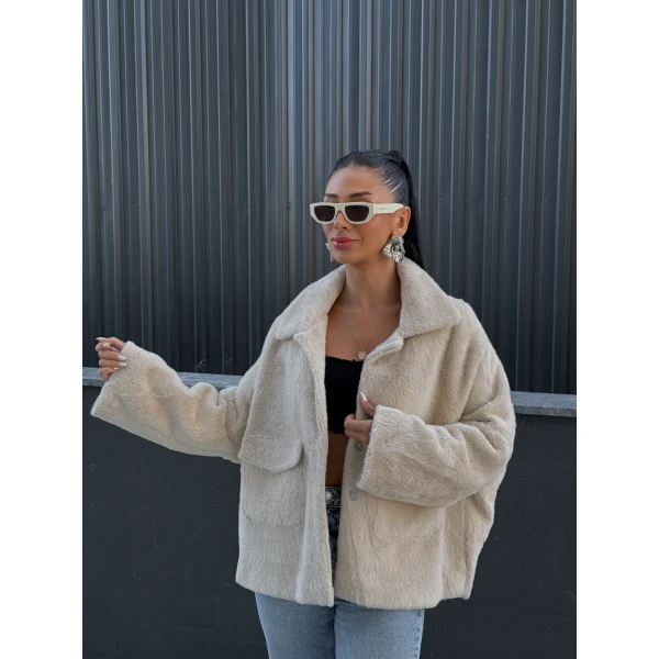 Cepli Alpaka Kürk Kısa Kaban-Taş