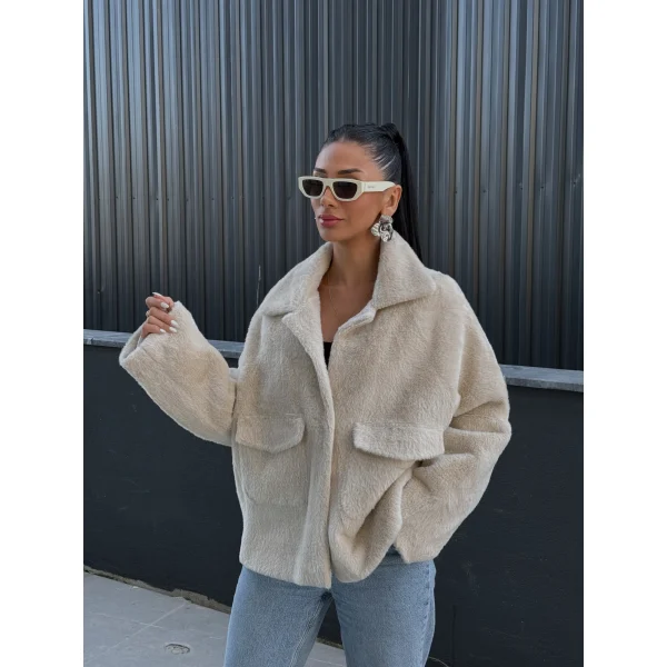 Cepli Alpaka Kürk Kısa Kaban-Taş