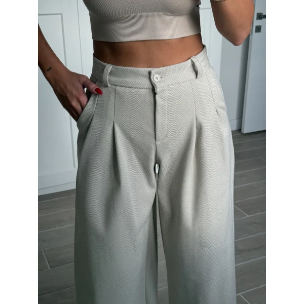 Balıksırtı Pamuklu Palazzo Pantolon Krem