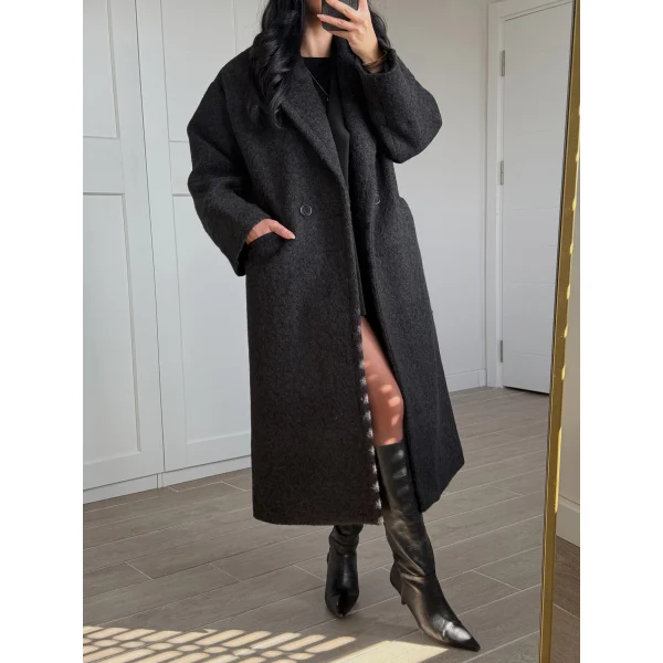 Yün Oversize Buklet Kaban Siyah