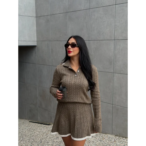 Triko Kazak Etek İkili Takım-Kahve