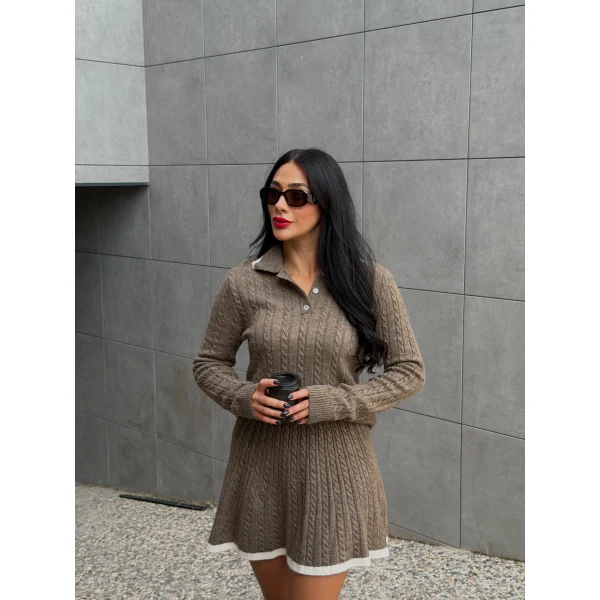 Triko Kazak Etek İkili Takım-Kahve