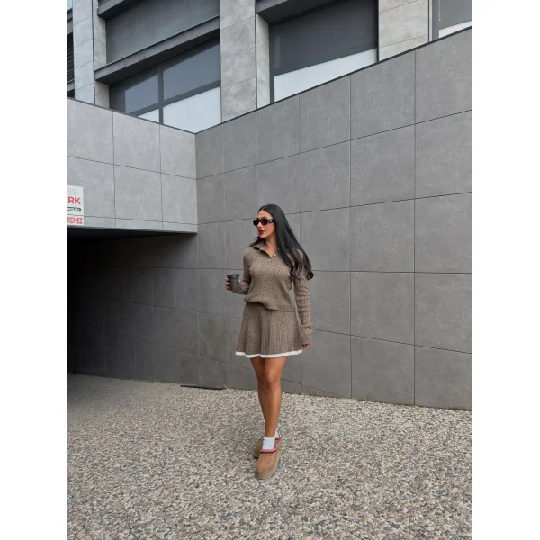 Triko Kazak Etek İkili Takım-Kahve