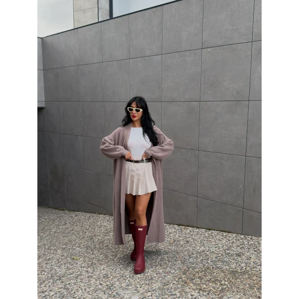 Yumoş Doku Uzun Hırka-Vizon