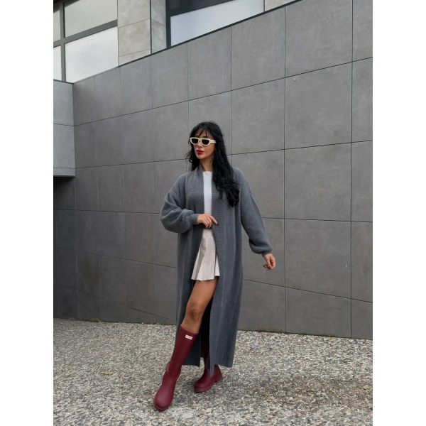 Yumoş Doku Uzun Hırka-Antrasit