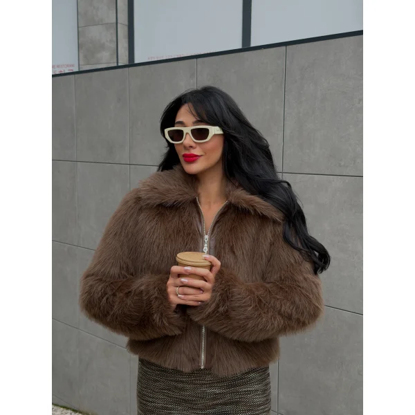 Fermuar Kapamalı Kahverengi Kürk