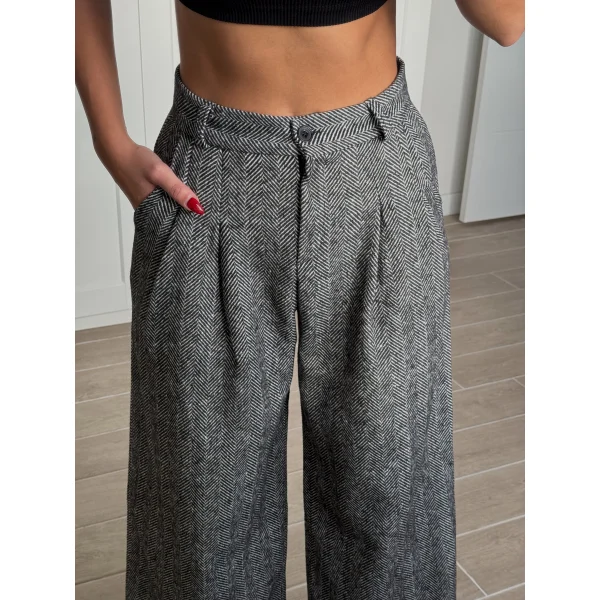 Balıksırtı Pamuklu Palazzo Pantolon Siyah