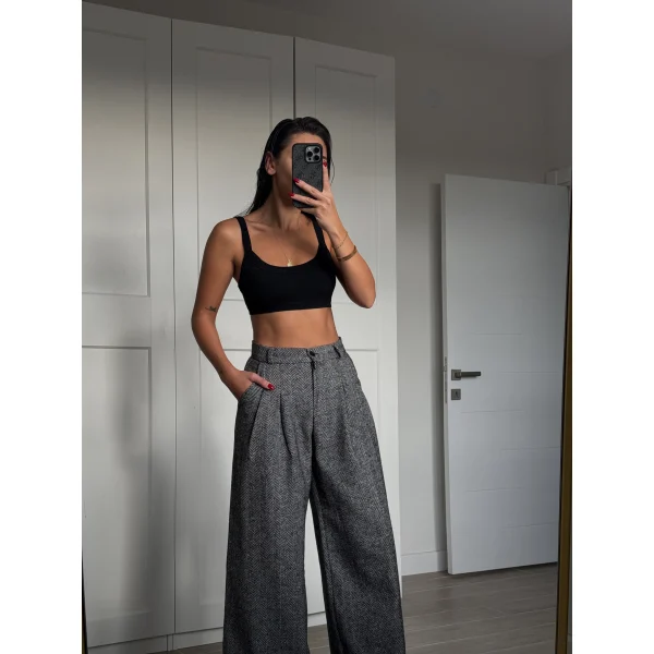 Balıksırtı Pamuklu Palazzo Pantolon Siyah