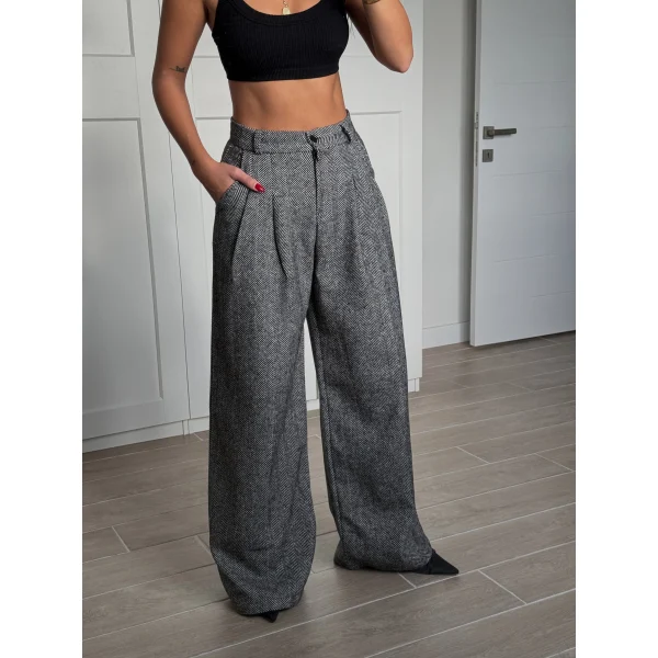 Balıksırtı Pamuklu Palazzo Pantolon Siyah