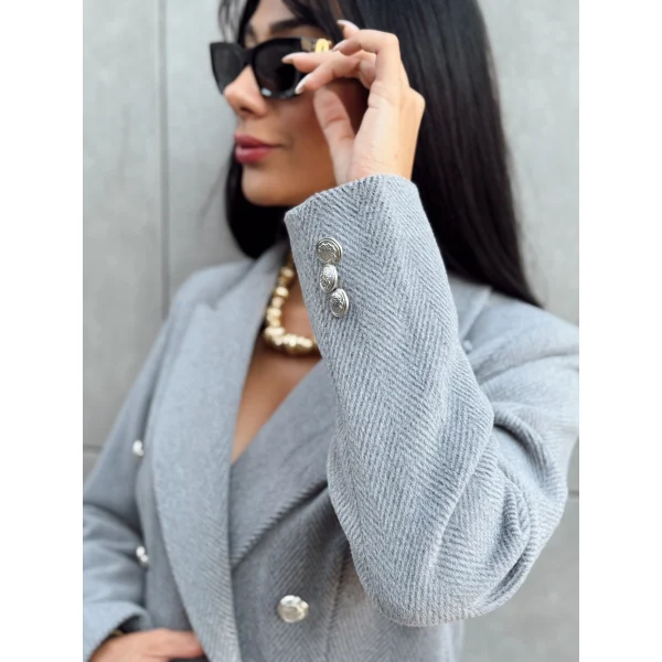 Diagonal Kumaş Kaşe Ceket Gri