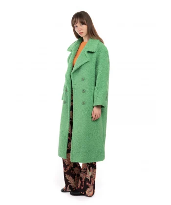 Yün Karışımlı Düğmeli Peluş Kaban