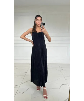 SİYAH FİTİLLİ ASKILI ELBİSE