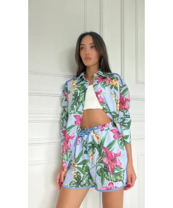 Pamuklu Yeşil Şort Gömlek Takım