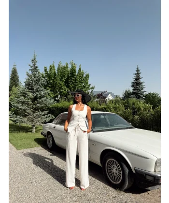 KETEN YELEK PANTOLON TAKIM BEYAZ