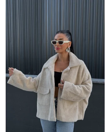 Cepli Alpaka Kürk Kısa Kaban-Taş