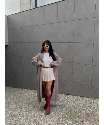 Yumoş Doku Uzun Hırka-Vizon