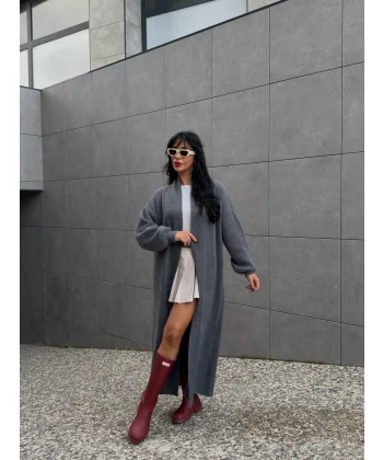 Yumoş Doku Uzun Hırka-Antrasit